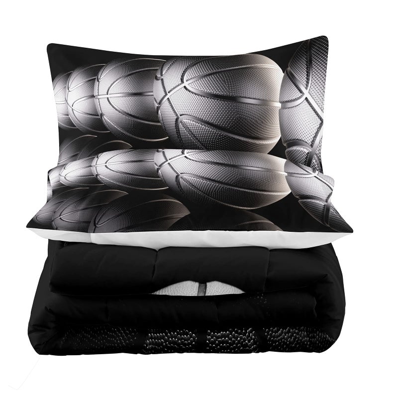Tailor Shop Twin Size Basketball Comforter Set for Boys Kids Teens Ultra Soft Microfiber Sports Theme Black and Gray Basketball Bedding Sets with 1 Comforter and 1 Pillowcase - Image 3